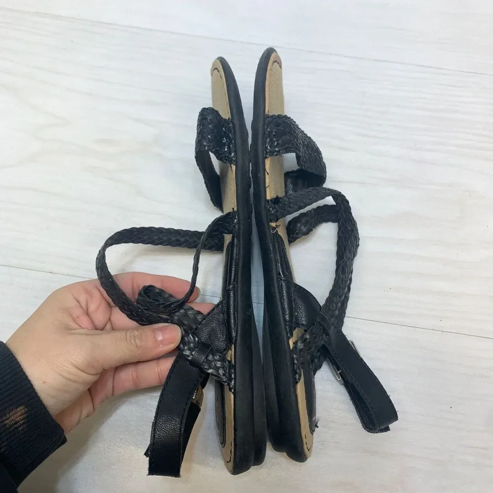 BOC Born Concept Women's 8 Black Braided Faux Leather Gladiator Open Toe Sandals